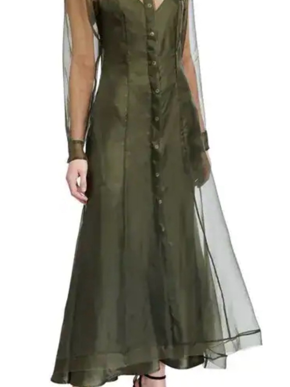 Neiman Marcus Olive Green Button-Down Maxi Dress